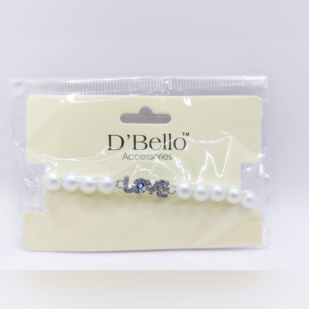 D’Bello Pearled Bracelet with Evil Eye Love in Rhinestones